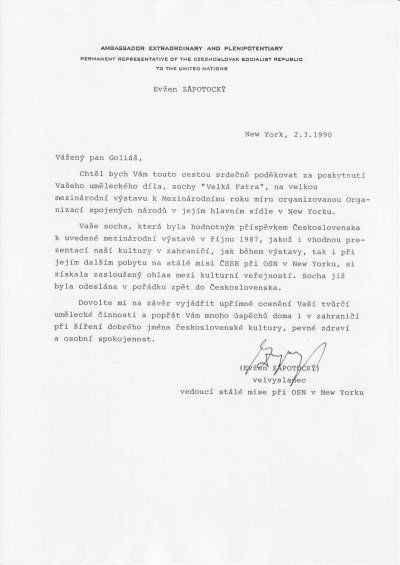 1990 Ďakovný list OSN
